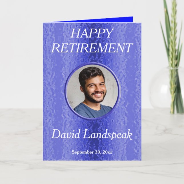 Decorative Blue Metal 1 photo collage Retirement Card (Front)