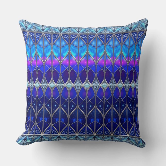 Decorative Blue Pattern Throw Pillow (Front)