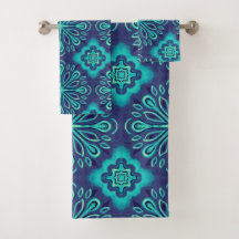 Decorative Blue Snowflake Boho Pattern