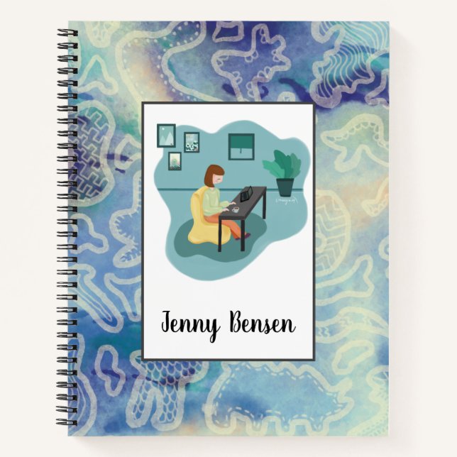 Decorative Blue Toned Abstract Spiral Notebook (Front)