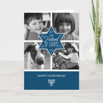 Decorative Blue Typography Star Of David Hanukkah Holiday Card by mishpocha at Zazzle
