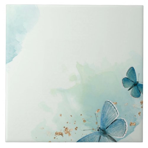 Decorative Blue Watercolor Butterflies Ceramic Tile