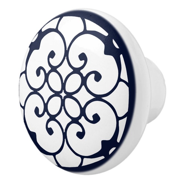 Decorative Blue White Pattern Ceramic Pull Knob (Right)