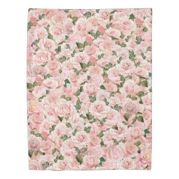 Decorative Blush Pink Gold Glam Rose Botanical Duvet Cover by pinkgifts4you at Zazzle