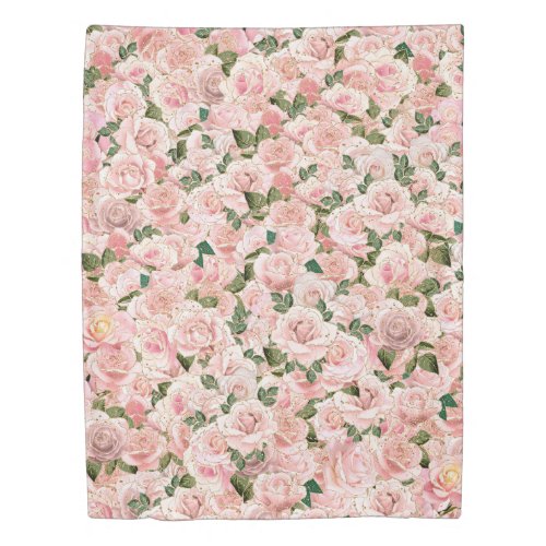 Decorative Blush Pink Gold Glam Rose Botanical Duvet Cover