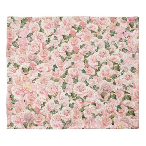 Decorative Blush Pink Gold Glam Rose Botanical Duvet Cover