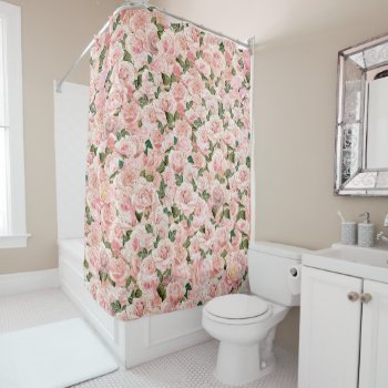 Decorative Blush Pink Gold Glam Rose Botanical Shower Curtain by pinkgifts4you at Zazzle