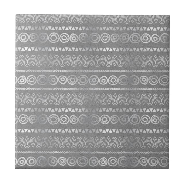 Decorative Bohemian Grey Stripe Striped Pattern Ceramic Tile (Front)