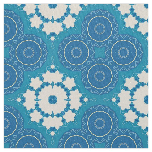 Decorative Boho Chic Blue & White Geometric Fabric (Swatch)