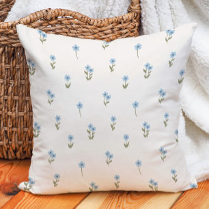 Decorative Boho Ditsy Floral Cottagecore Blue Throw Pillow