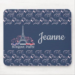 Decorative Bonjour Paris Personalized Name Mouse Pad
