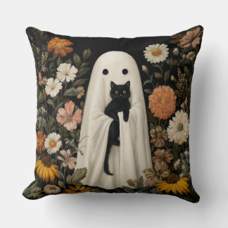 Decorative Boo Holding A Cat Throw Pillow