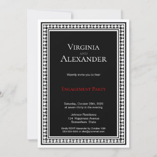 Decorative Border Black and White Engagement Party Invitation