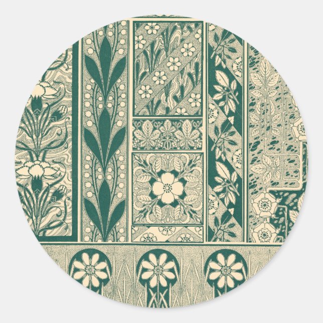 Decorative Botanical Art Nouveau Pattern Classic Round Sticker (Front)