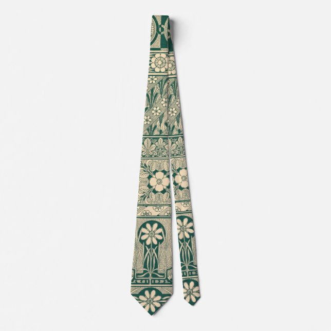 Decorative Botanical Art Nouveau Pattern Neck Tie (Front)