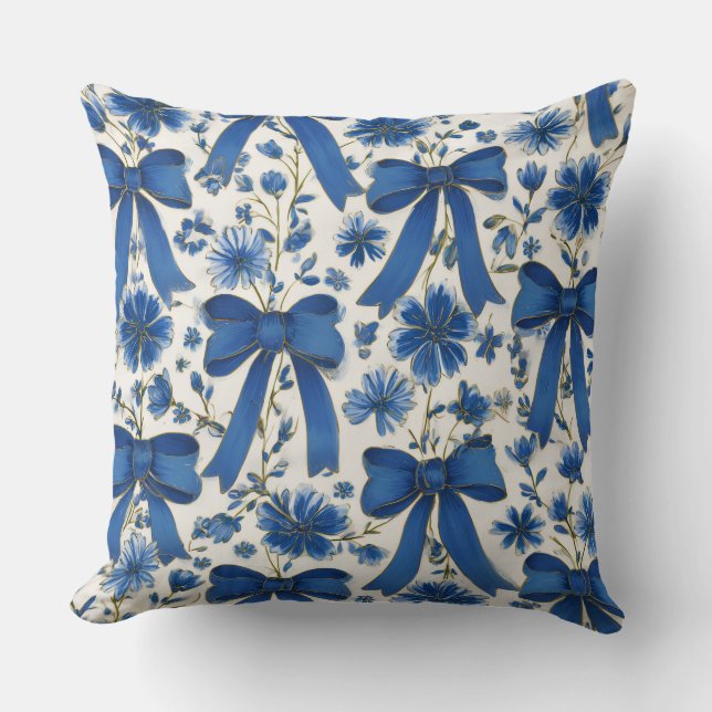 Decorative Bow and Flowers Throw Pillow (Front)