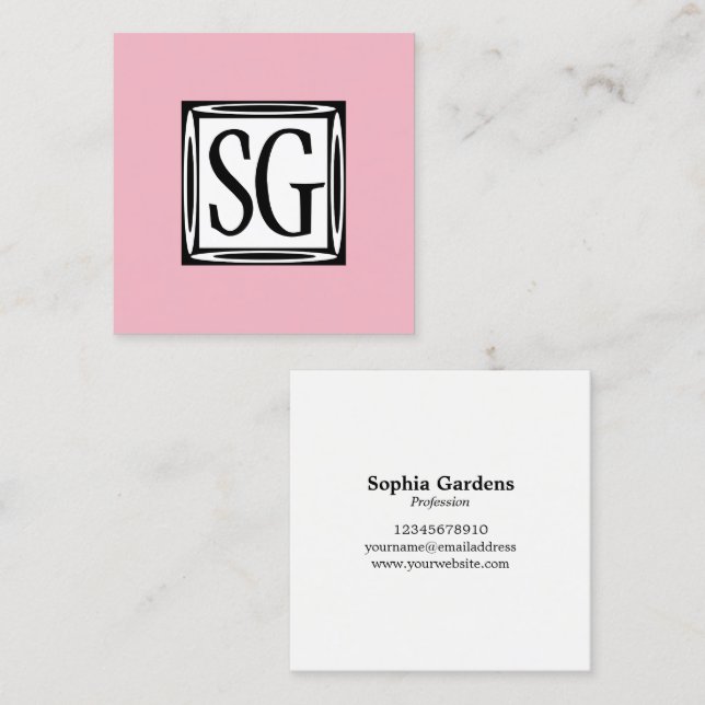 Decorative Box - Initials - Square - Pale Pink Square Business Card (Front/Back)