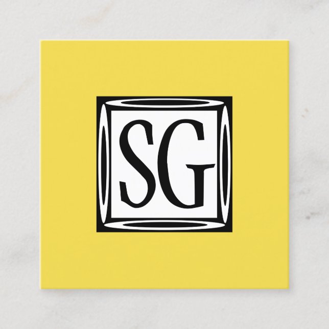 Decorative Box - Initials - Square - Yellow Square Business Card (Front)