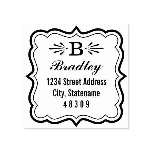 Decorative Bracket Frame Monogram Return Address Rubber Stamp