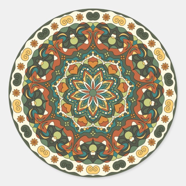 Decorative bright mandala classic round sticker (Front)