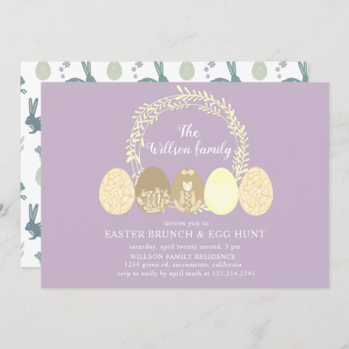 Decorative Bunny and Easter Eggs Brunch Invitation