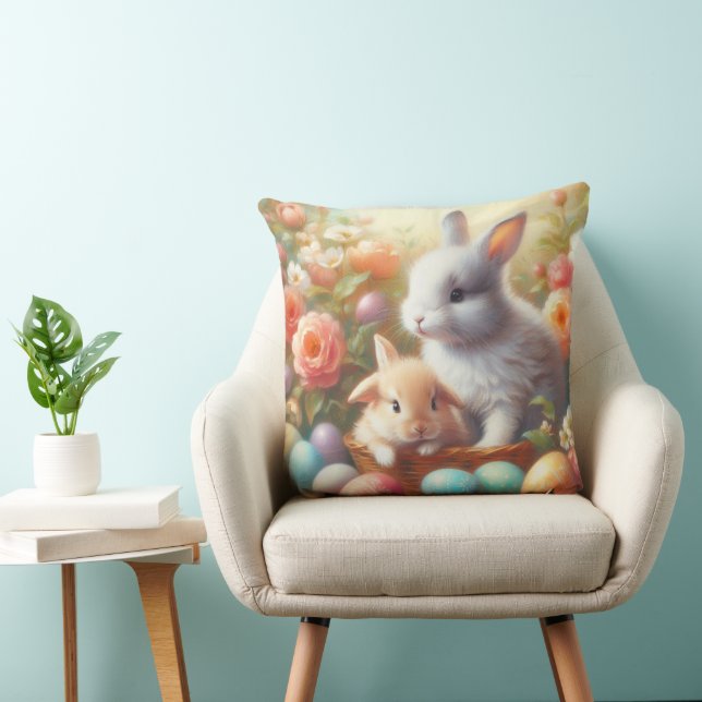 Decorative Bunny Rabbit Easter Eggs Holiday  Throw Pillow (Chair)