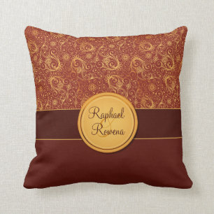 Decorative Burgundy & Gold Monogram Throw Pillow