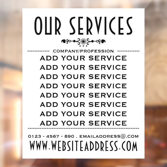 Decorative Business Services and Information Window Cling (Sheet 2)