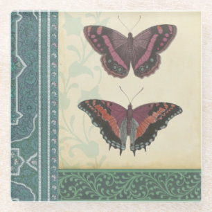 Decorative Butterfly Brocade by Vision Studio Glass Coaster