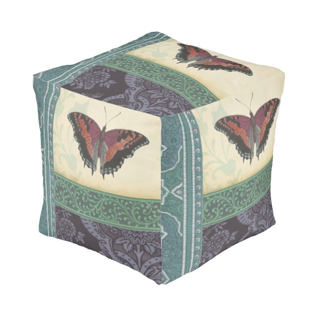Decorative Butterfly Brocade by Vision Studio Pouf (Angled Front)