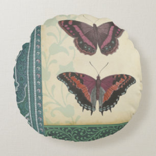 Decorative Butterfly Brocade by Vision Studio Round Pillow