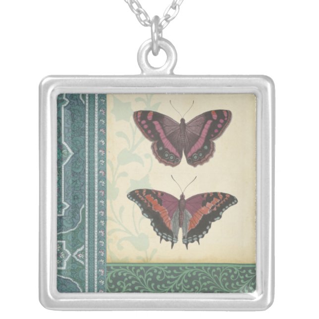 Decorative Butterfly Brocade by Vision Studio Silver Plated Necklace (Front)