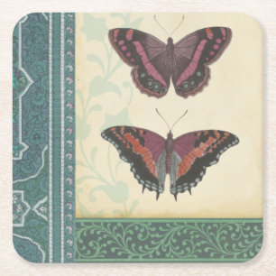 Decorative Butterfly Brocade by Vision Studio Square Paper Coaster