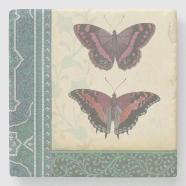 Decorative Butterfly Brocade by Vision Studio Stone Coaster (Front)