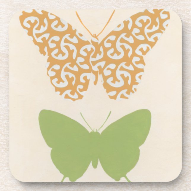Decorative Butterfly Patterns on Cream Background Beverage Coaster (Front)