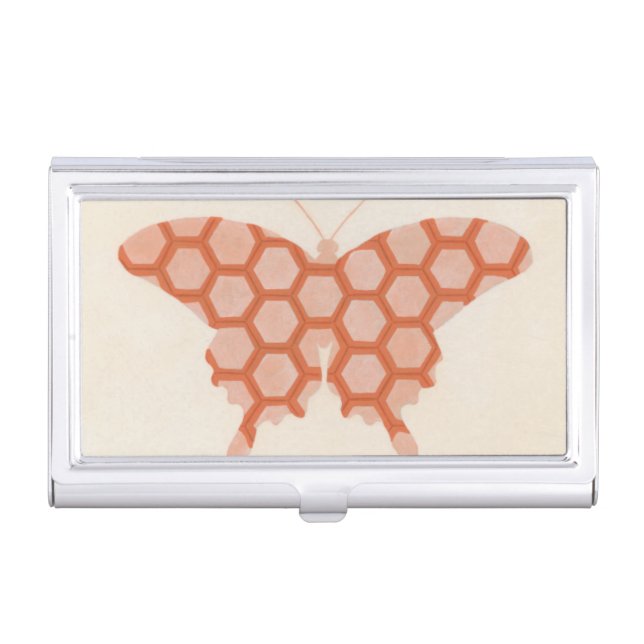 Decorative Butterfly Patterns on Cream Background Business Card Holder (Front)
