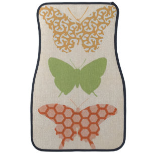 Decorative Butterfly Patterns on Cream Background Car Mat