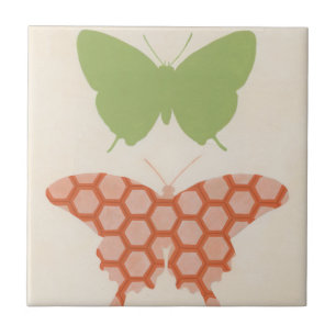 Decorative Butterfly Patterns on Cream Background Ceramic Tile