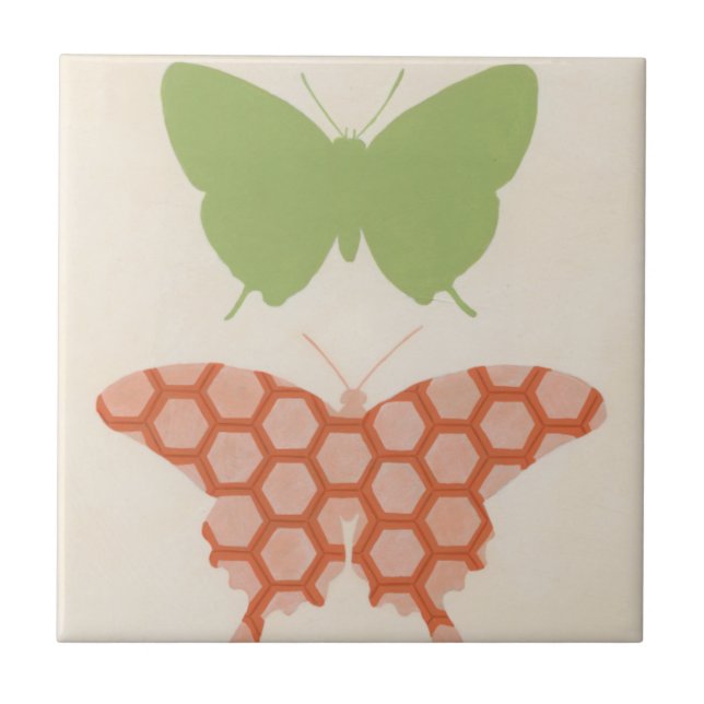 Decorative Butterfly Patterns on Cream Background Ceramic Tile (Front)