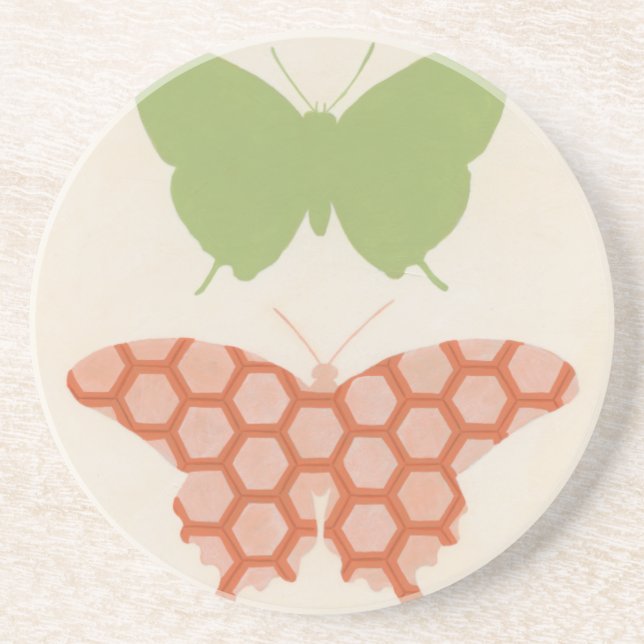 Decorative Butterfly Patterns on Cream Background Drink Coaster (Front)