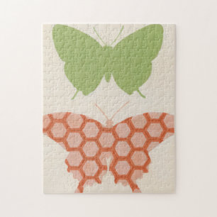 Decorative Butterfly Patterns on Cream Background Jigsaw Puzzle