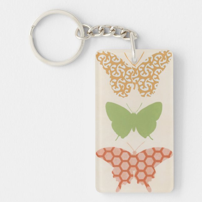 Decorative Butterfly Patterns on Cream Background Keychain (Front)