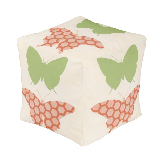 Decorative Butterfly Patterns on Cream Background Pouf (Angled Front)