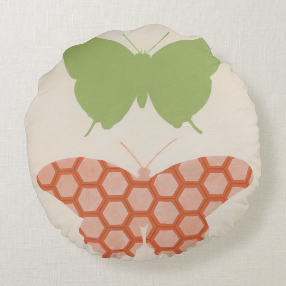 Disover Decorative Butterfly Patterns on Cream Background Round Pillow