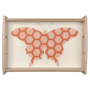 Decorative Butterfly Patterns on Cream Background Serving Tray