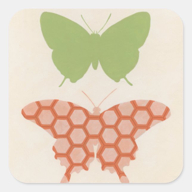 Decorative Butterfly Patterns on Cream Background Square Sticker (Front)