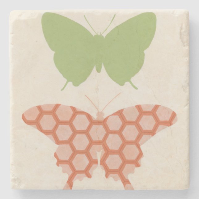 Decorative Butterfly Patterns on Cream Background Stone Coaster (Front)