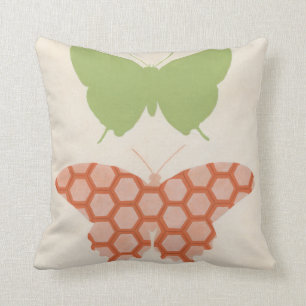 Decorative Butterfly Patterns on Cream Background Throw Pillow