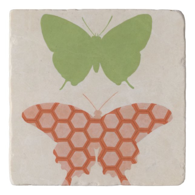 Decorative Butterfly Patterns on Cream Background Trivet (Front)