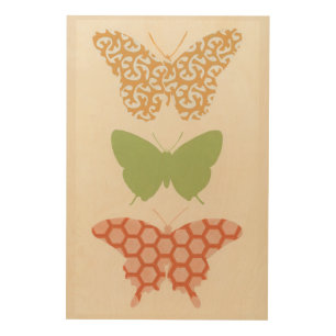 Decorative Butterfly Patterns on Cream Background Wood Wall Decor